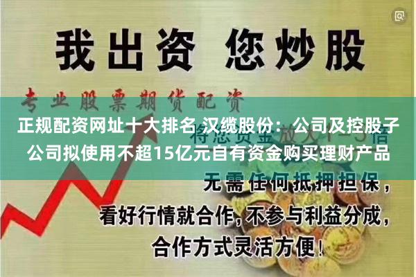 正规配资网址十大排名 汉缆股份：公司及控股子公司拟使用不超15亿元自有资金购买理财产品